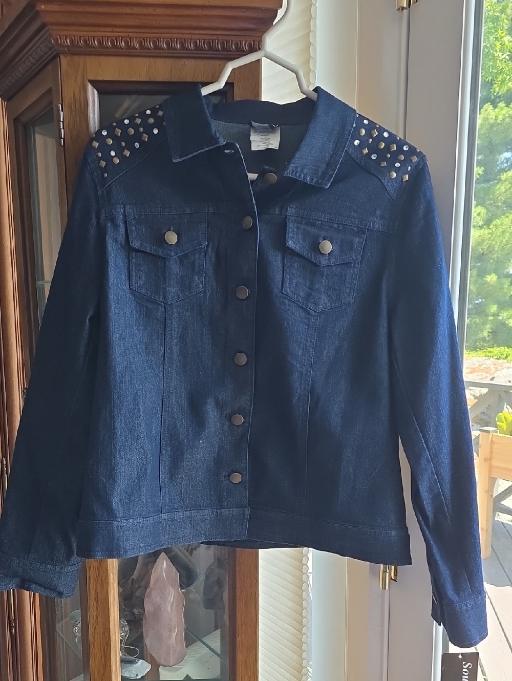 Southern Lady Dark Blue Denim Jacket with Studded Shoulders